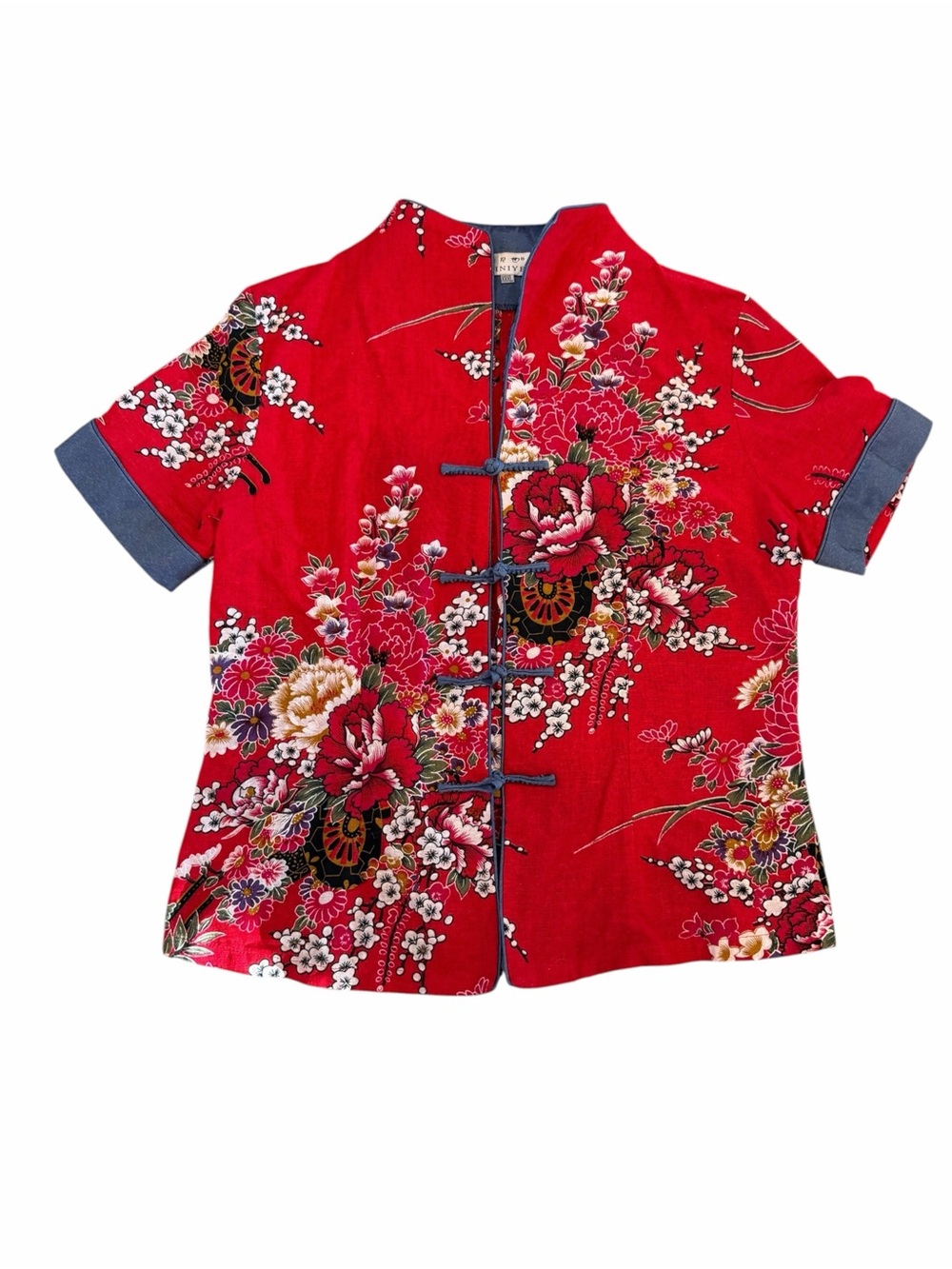 Red Floral Chinese-style Tang suit top